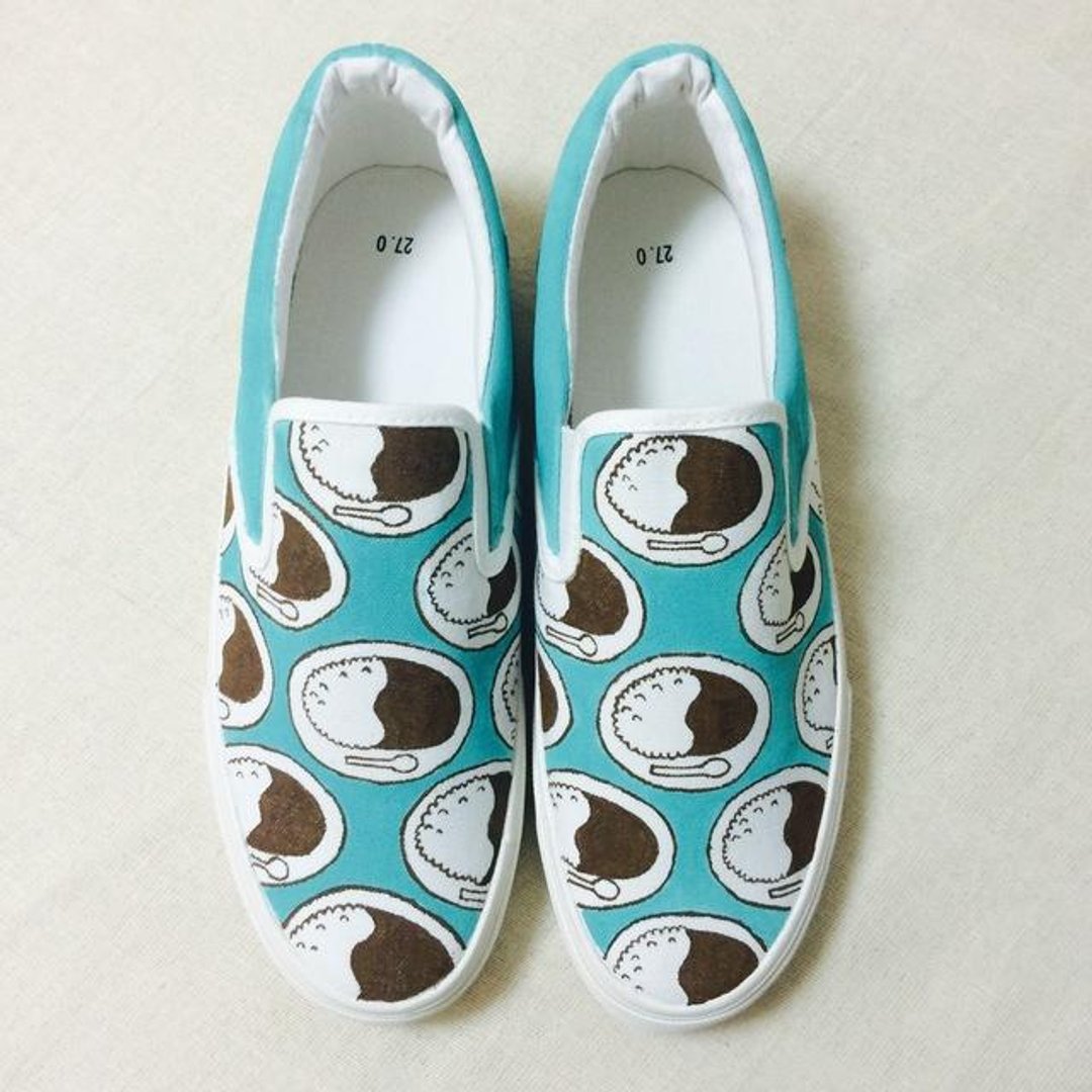 Curry slippon (chocolate mint) LACICO hand paint hand-painted sneakers curry rice pattern orders production rasiko - 女款休闲鞋 - 其他材质 蓝色