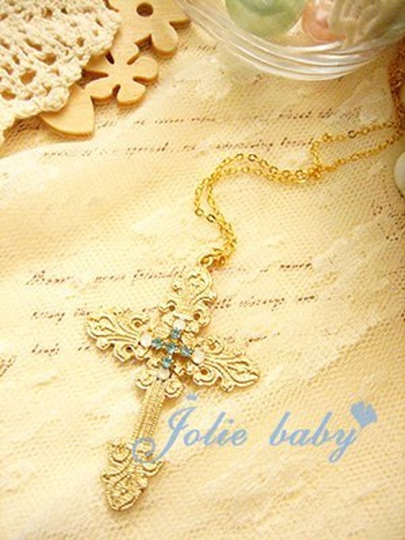 [Jolie baby] 光辉の巴洛克---古典镂空雕纹蕾丝十字水钻项炼 - 项链 - 其他金属 