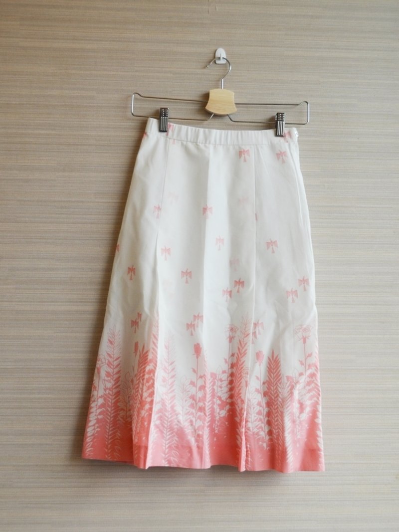 {地花ilakoa}【古着】气质甜美白底粉红剪影长裙 - 裙子 - 其他材质 粉红色