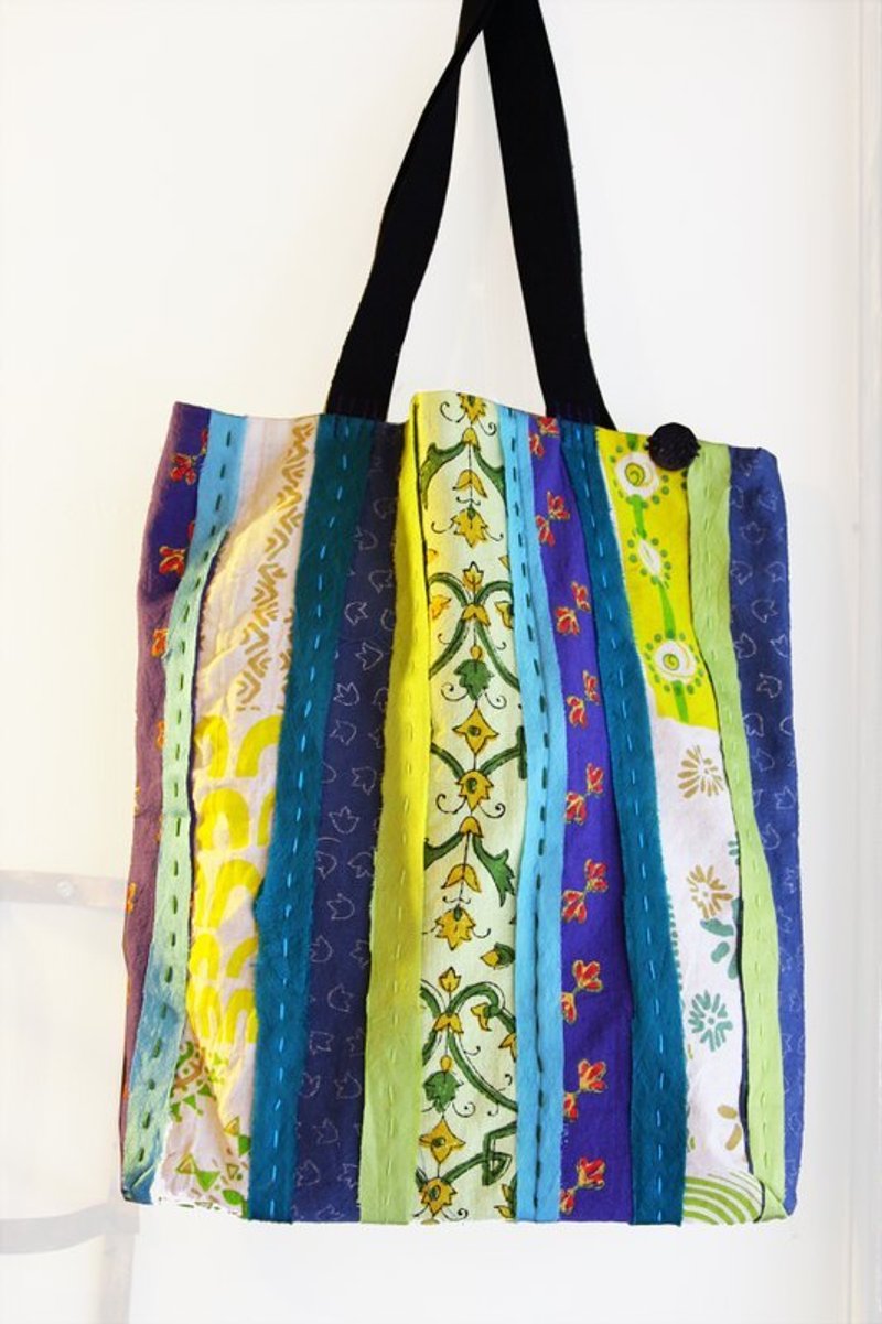 回收纱丽拼贴提袋 - 手提包/手提袋 - 其他材质 