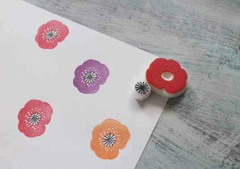 【好评加售】古典风格 银莲花 多色印章 橡皮擦印章 - 印章/印台 - 木头 白色