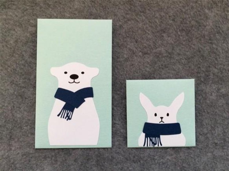 熊与兔子 小信封两入组（冬天・蓝色） - 卡片/明信片 - 纸 蓝色