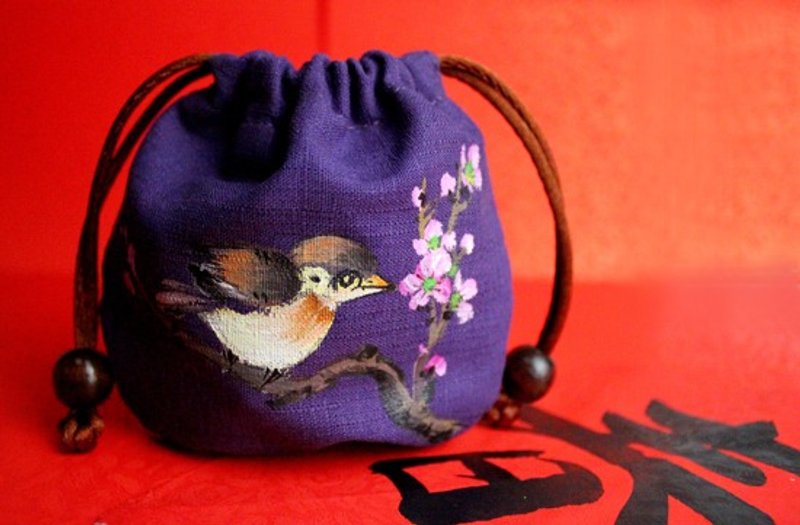 新年 囍鹊迎春 束口袋/零钱包/万用袋【在备注里注明您订的号码】 - 零钱包 - 棉．麻 红色