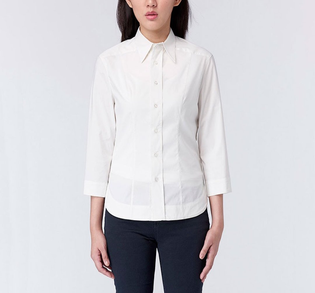 【上班单品 福利品】 CS Eva Shirt 弹性合身公主线七分袖衬衫 - 女装衬衫 - 棉 白色