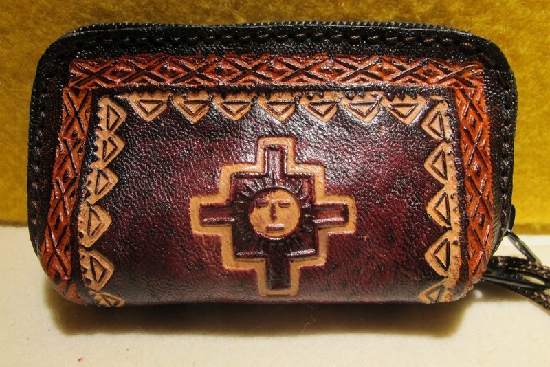 真皮手感染色小零钱包-真皮烙印图腾(印加十字) - 零钱包 - 真皮 红色