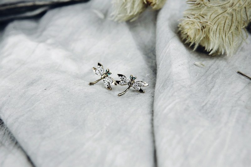 COR-DATE童话故事，蜻蜓耳环，耳针 [680] - 耳环/耳夹 - 其他金属 