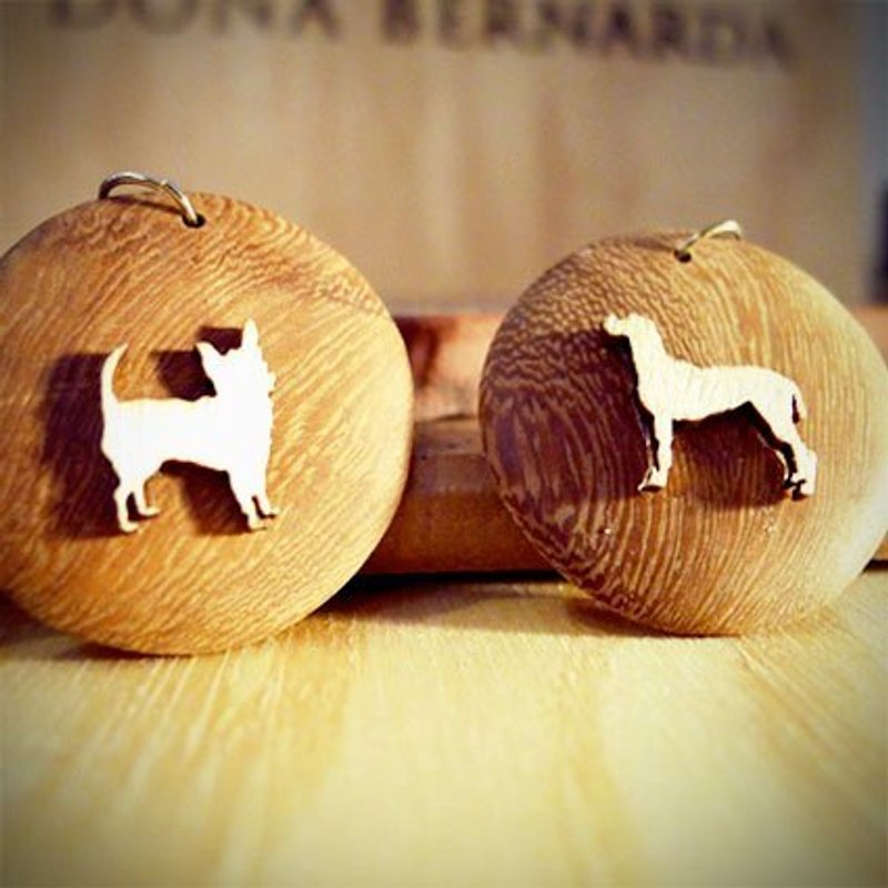 狗狗旺旺耳环  (手工原木制) - 耳环/耳夹 - 木头 咖啡色