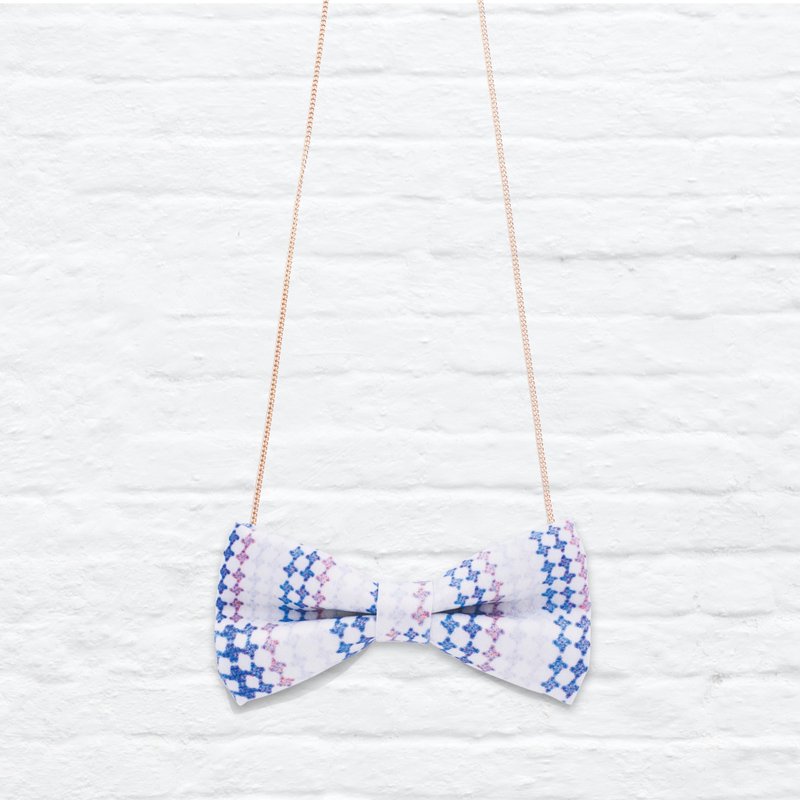 Style K0075 千鸟红白篮 印花领结颈链 - 颈链 - 其他材质 白色