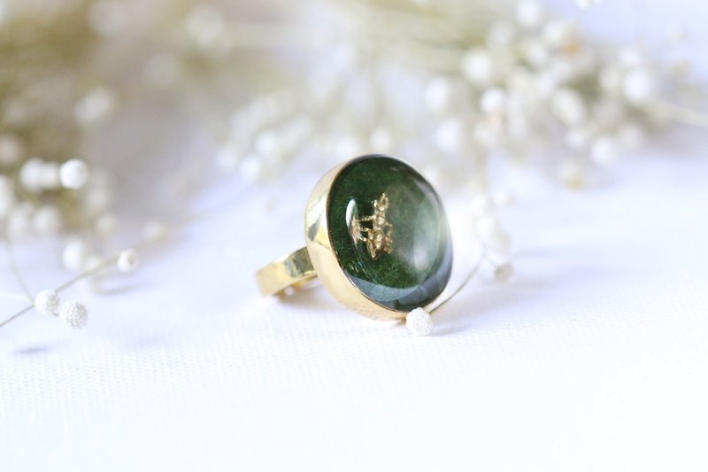 ant on the grass ring by linen. - 戒指 - 其他金属 