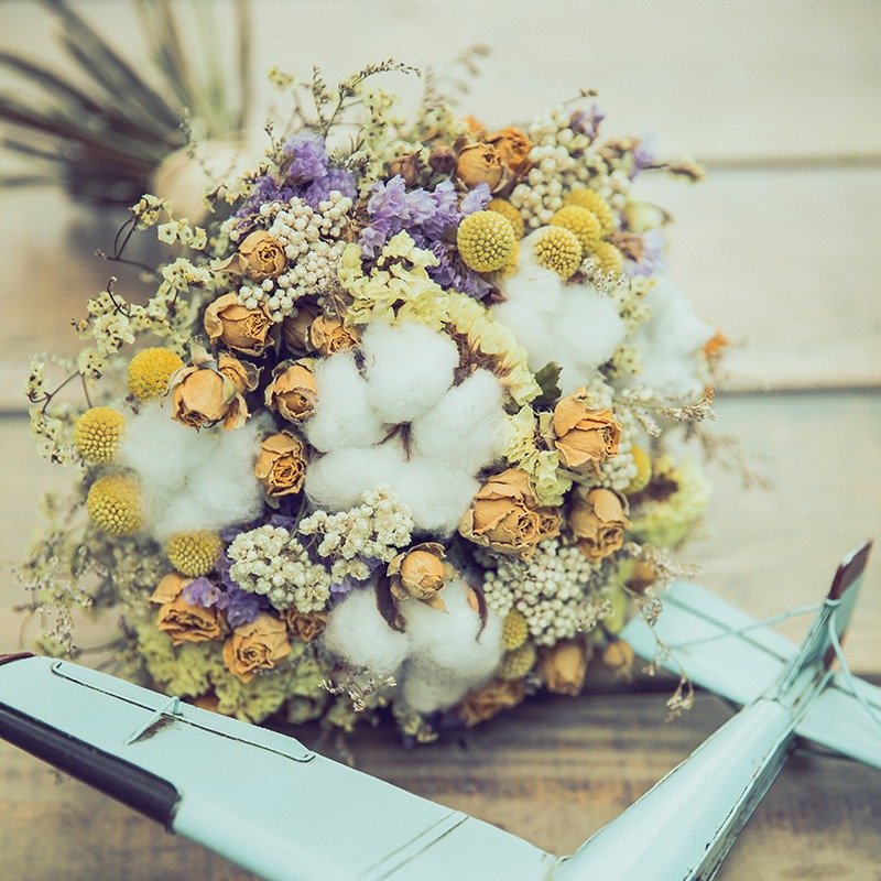 漫花草 #0256黄色系棉花干燥捧花 - 植栽/盆栽 - 植物．花 黄色