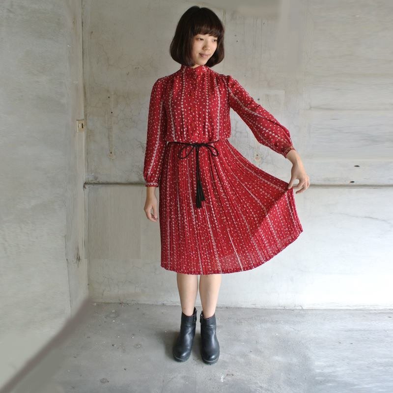 │Slowly│夏日古典花卉百褶古着洋装│vintage.洋装.森林复古.英伦.文艺.日本女孩.古典 - 洋装/连衣裙 - 其他材质 多色