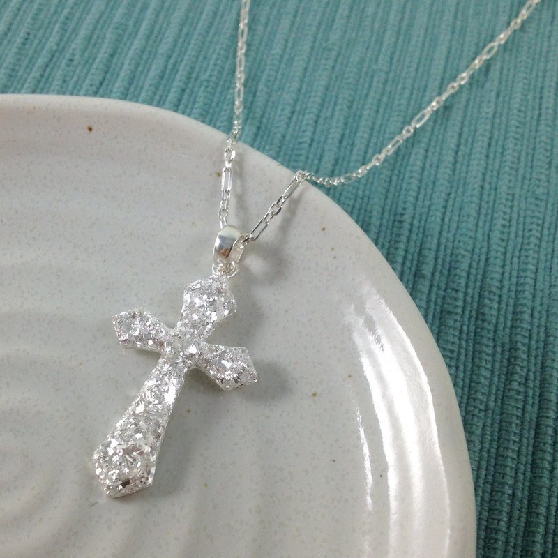 十字架系列“晶耀十字”(大) 纯银项链 - 项链 - 其他金属 灰色