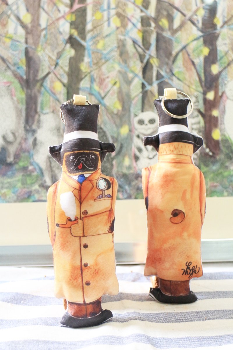 装扮侦探家的狗狗吊饰钥匙圈 - 钥匙链/钥匙包 - 棉．麻 金色