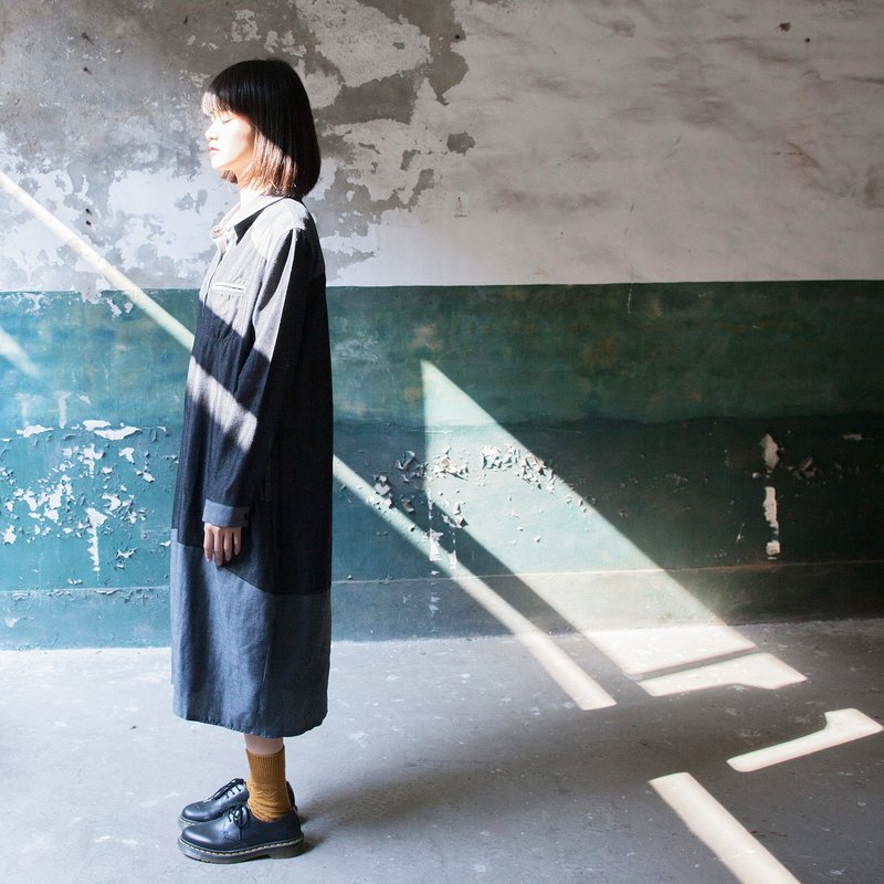 SUMI Artsy 文艺青年长版拼接衬衫洋装_4AF409_灰/深灰 - 洋装/连衣裙 - 其他材质 灰色