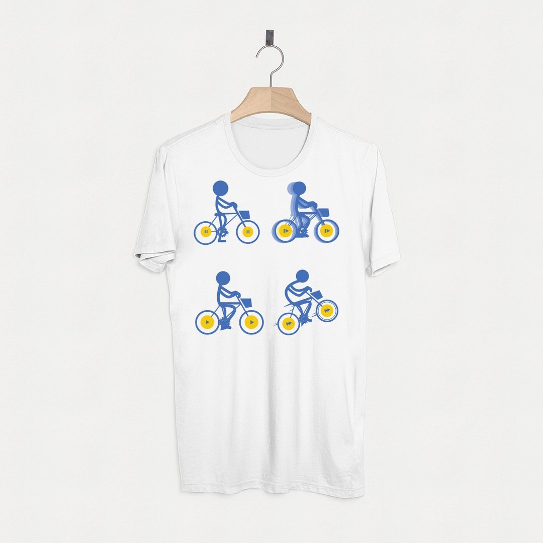 T shirt  Step of your life with bicycle - 男装上衣/T 恤 - 棉．麻 白色