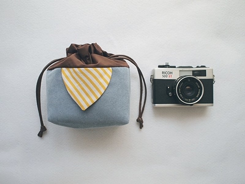 hairmo。麂皮条纹马卡龙束口相机袋-牛仔蓝(mini/类单眼) - 相机包/相机袋 - 其他材质 蓝色