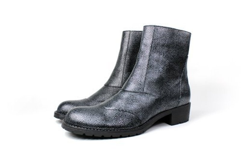 蓝 素面帅气短靴 - 女款短靴 - 真皮 蓝色