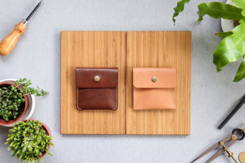 Shekinah 手工皮革 - 单扣零钱包 - 其他 - 真皮 咖啡色