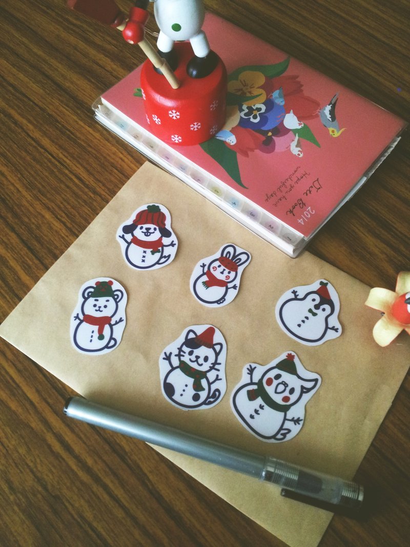 动物雪人堆手剪贴纸 - 贴纸 - 塑料 红色