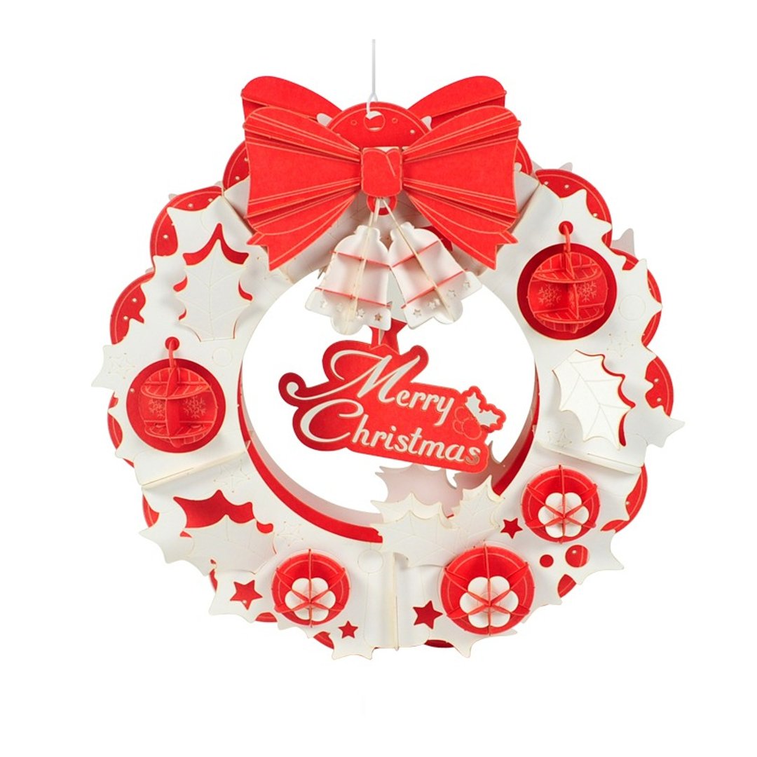 Papero纸风景 DIY迷你模型 - 圣诞花环(红白款)/Christmas Wreath(white)-简易包 - 木工/竹艺/纸艺 - 纸 白色