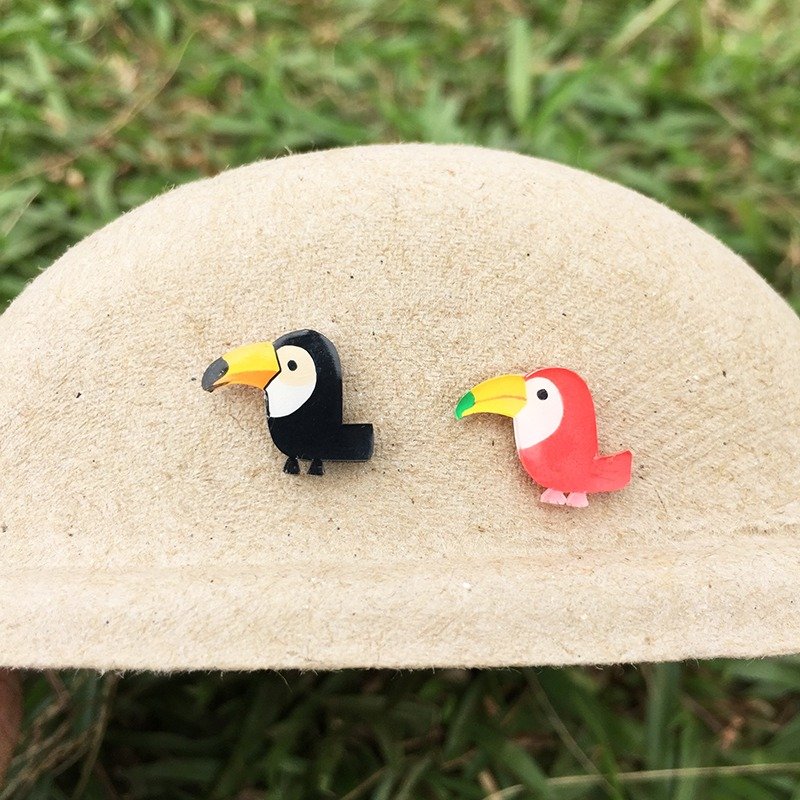 大大大嘴鸟儿出没-手绘耳环-抗敏感钢针/可改耳夹式/一对入 - 耳环/耳夹 - 树脂 黑色