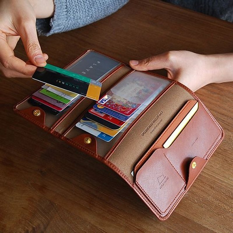 PLEPIC-真爱信笺三折票卡夹皮革长夹V2-焦糖棕,POJ91637 - 证件套/卡套 - 真皮 咖啡色