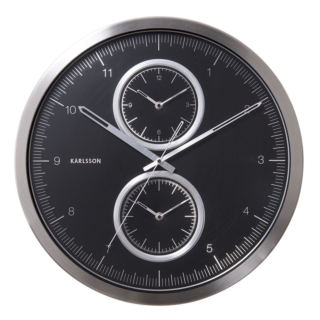 Karlsson, Wall clock 50cm Multiple Time aluminium black Design: Swirl Studio - 时钟/闹钟 - 其他金属 黑色