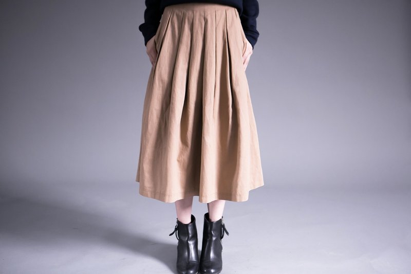 SUMI Overlapped经典合褶长裙_4AF600_卡其色 - 裙子 - 棉．麻 金色