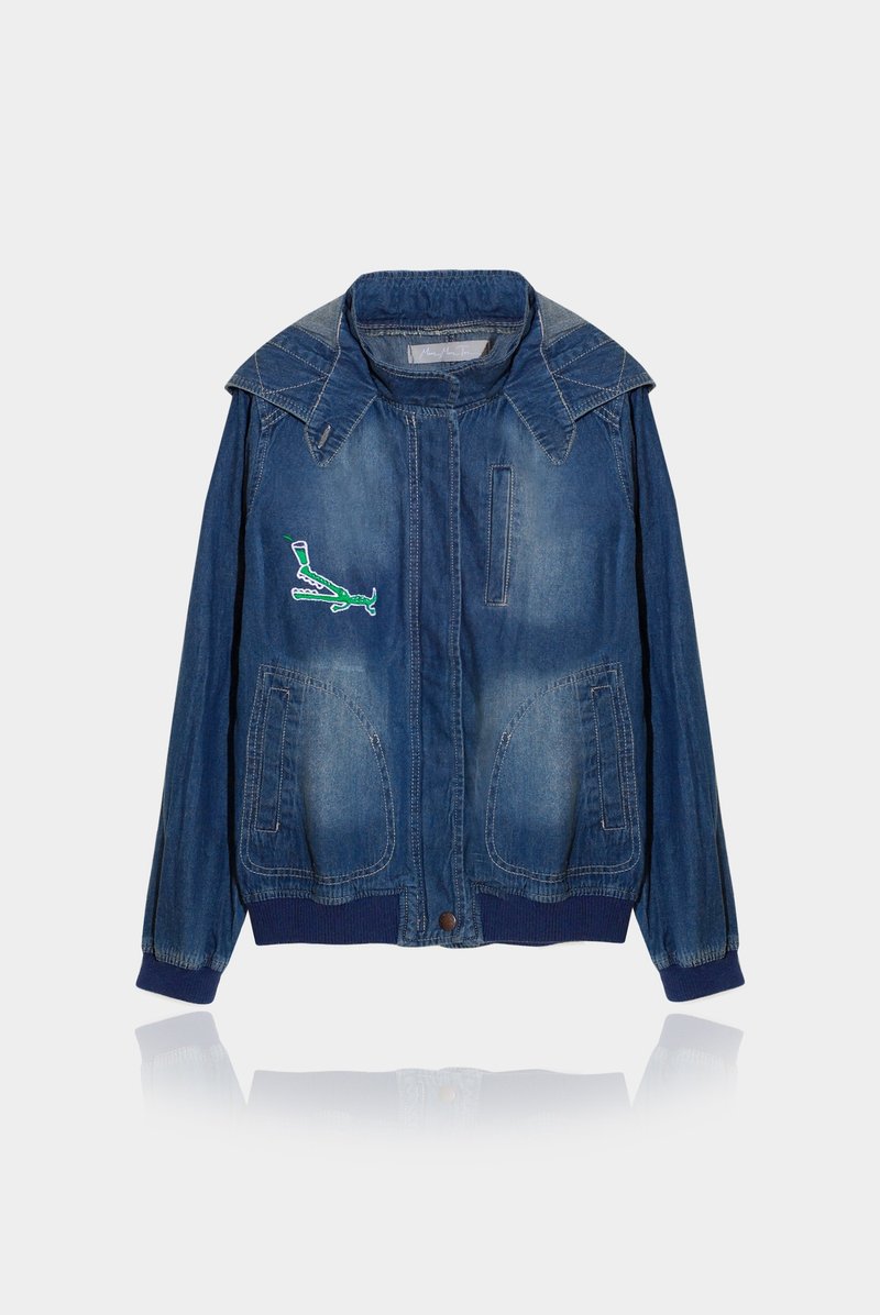 【最后一件】小鳄鱼的难处／牛仔刷色连帽外套－深蓝 - 女装休闲/机能外套 - 其他材质 蓝色