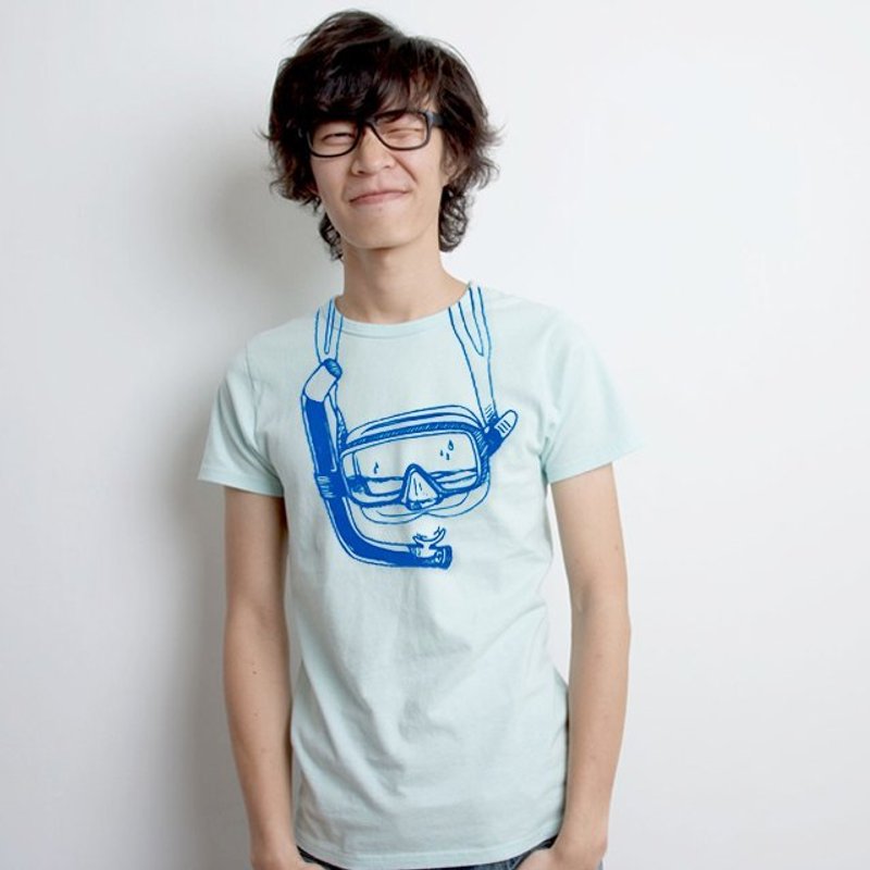 潜水镜 短袖 蜜桃棉 男T - 男装上衣/T 恤 - 棉．麻 蓝色