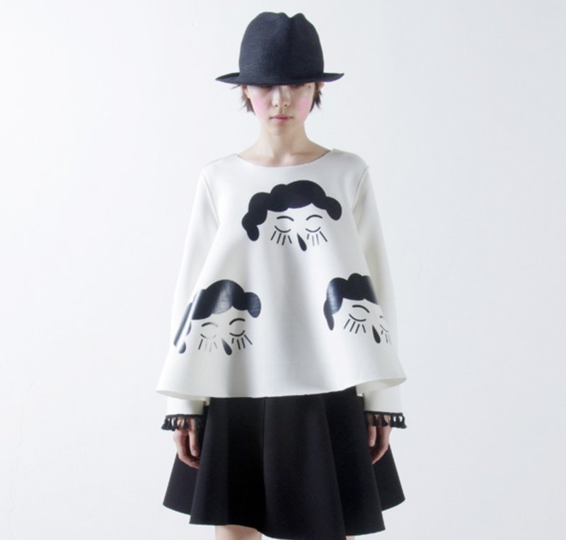 空气棉卷卷毛球袖上衣 - imakokoni - 女装上衣 - 棉．麻 白色