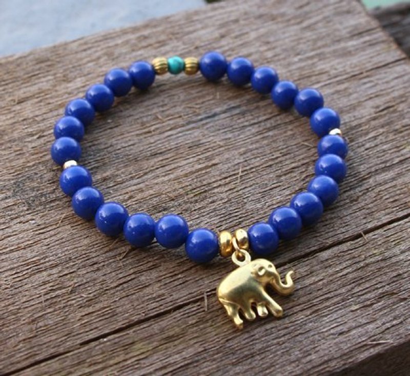 Le loisir/ 蓝色松石黄铜大象手炼 - 手链/手环 - 其他材质 蓝色