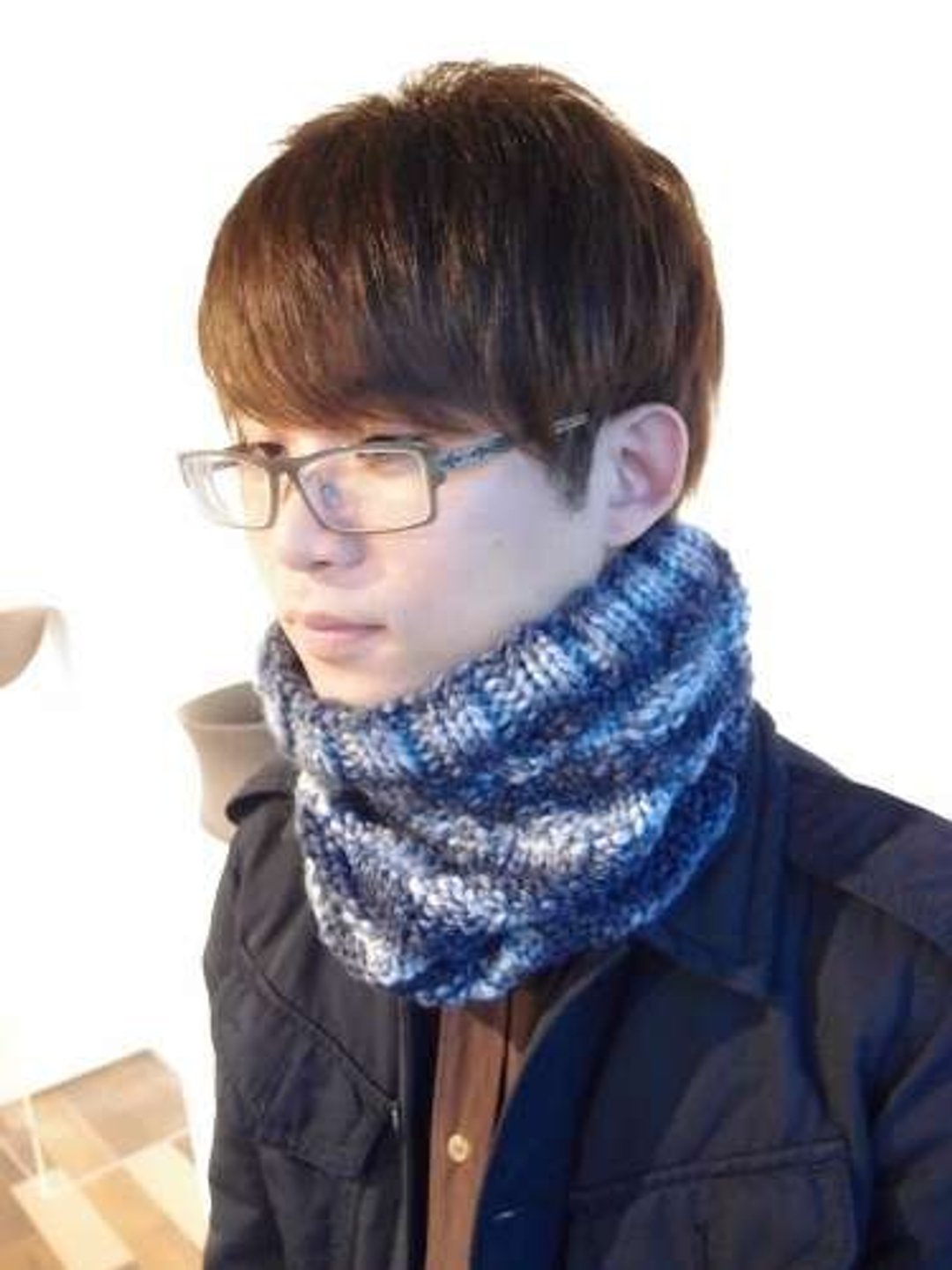 Zigzag Cowl 蜿蜒短脖围- 烟熏蓝 手工编织 两用 - 丝巾 - 其他材质 蓝色