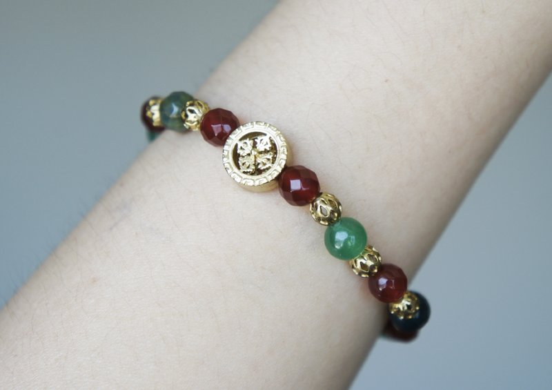 民俗风幸运石东菱玉七彩玉红玉瓍串珠弹性手环 - 手链/手环 - 宝石 多色