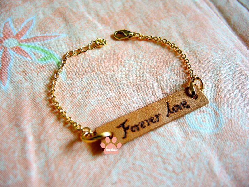 Forever love 真皮手炼 - 手链/手环 - 真皮 咖啡色