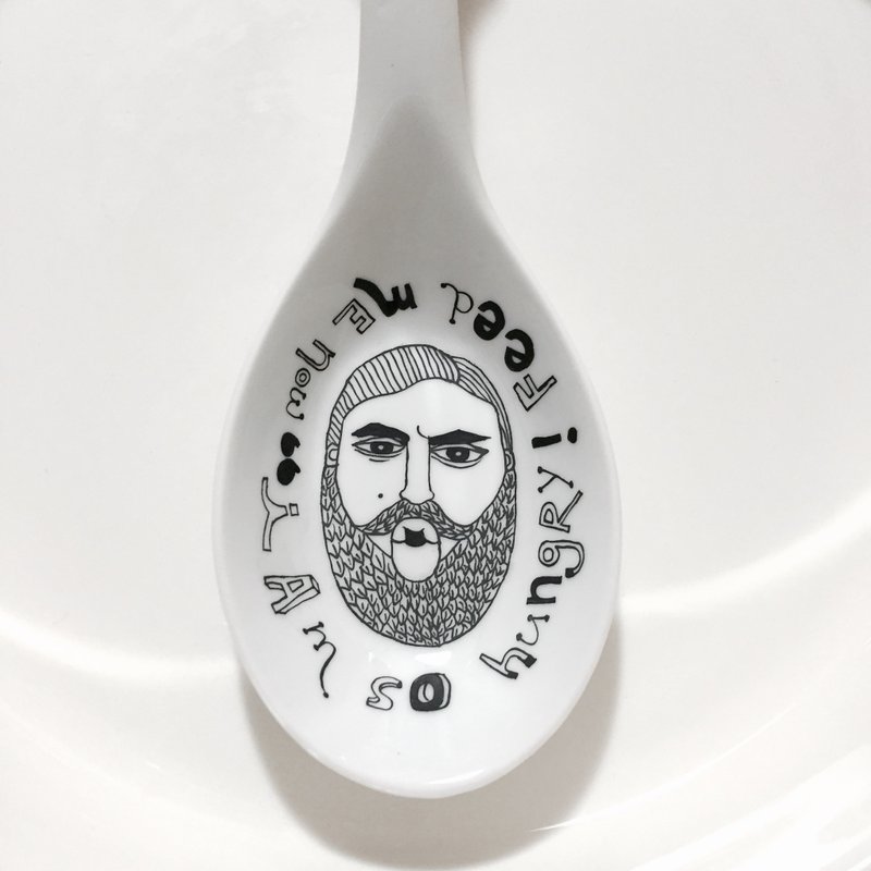6003 | 我很饿 Feed Me Now | 手绘陶瓷调羹 | 瓷绘 勺子 匙 - 花瓶/陶器 - 瓷 