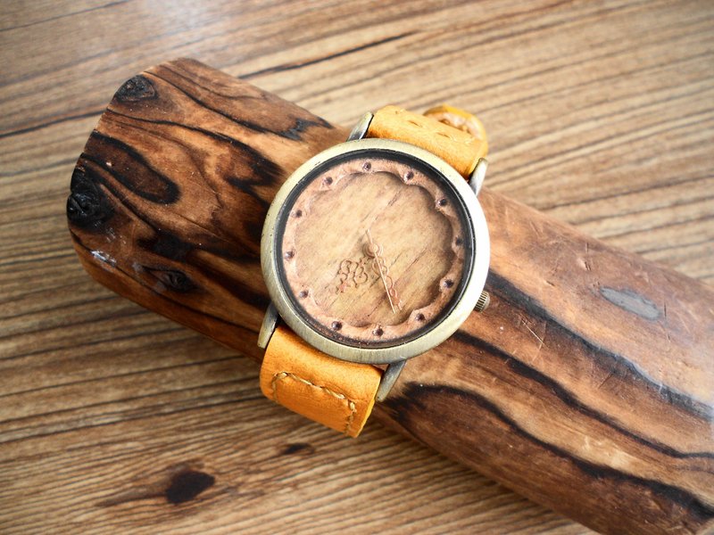 橡木 二  简约 木表面  手工表 (SOLD 已售完) - 女表 - 真皮 橘色