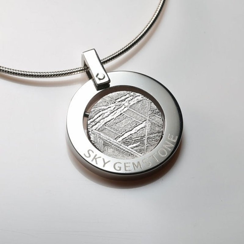 来自星星的- 瑞典镍铁陨石・旋转圆・白钢项链坠饰 - 项链 - 宝石 银色