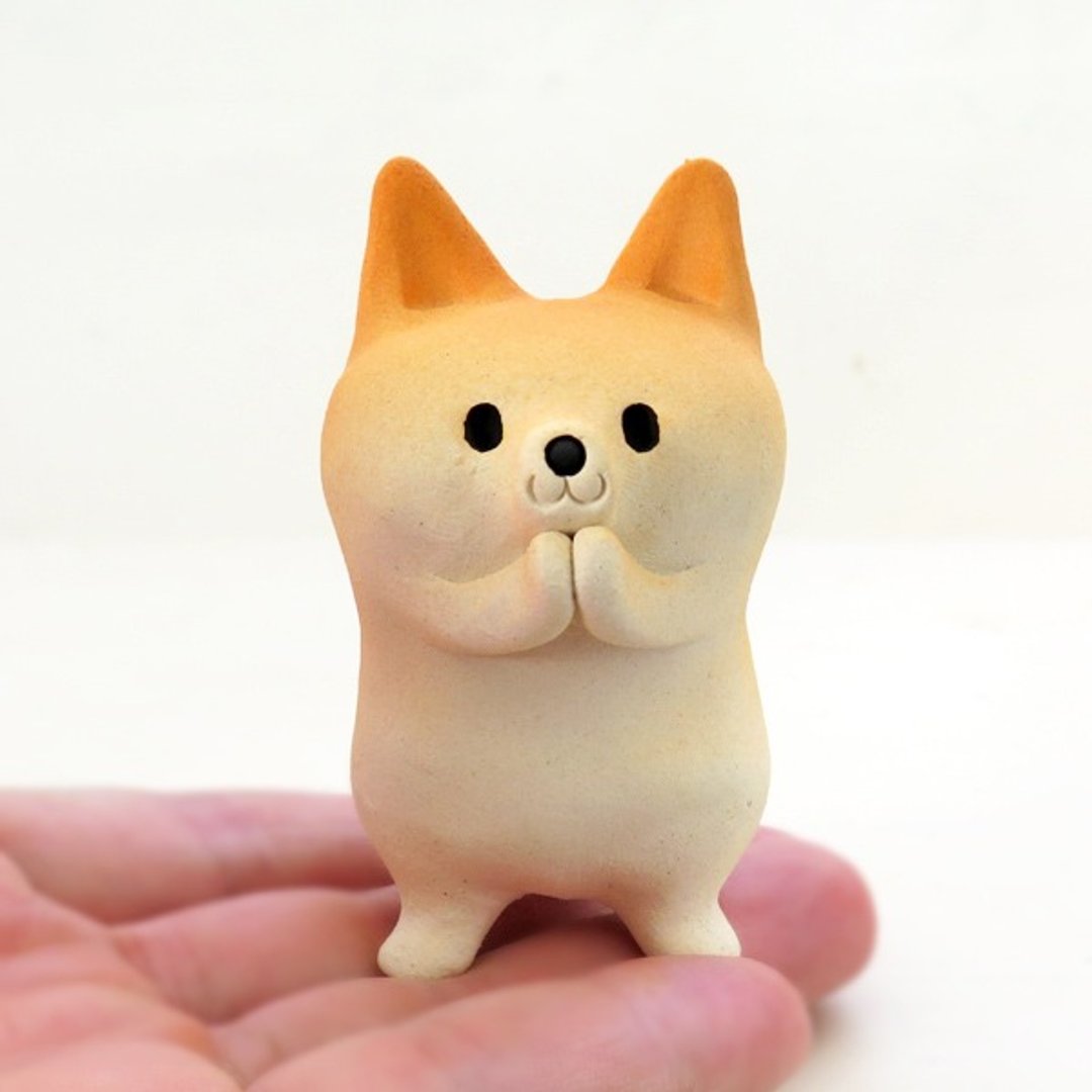 Shiba Inu figurine of Ceramics "The Mini shiba 4 pray-shiba" Shiba is Japanese dog - 摆饰 - 其他材质 黄色