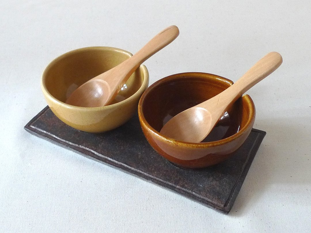 Two consecutive spice box (with plate / tsp) - 调味罐/酱料瓶 - 其他材质 咖啡色
