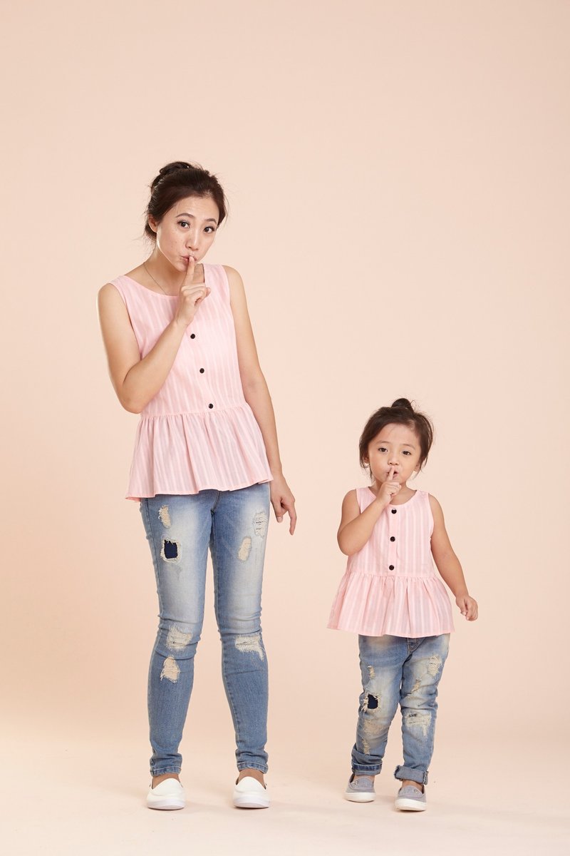 轻甜亲子装~纯棉粉红佳人背心 - 亲子装 - 棉．麻 粉红色