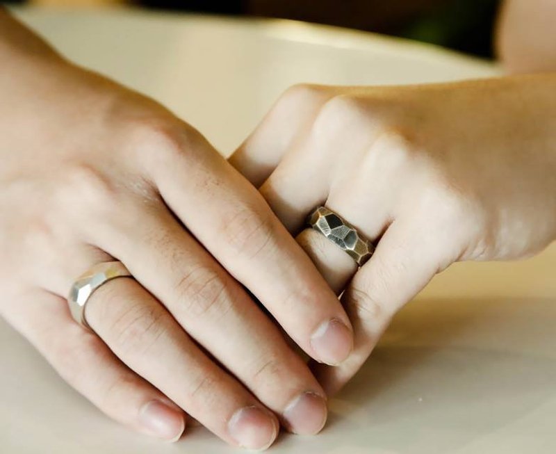 手工925纯银对戒【谁说钻石永远闪亮亮】不规则几何切面个性戒指 - 对戒 - 纯银 银色