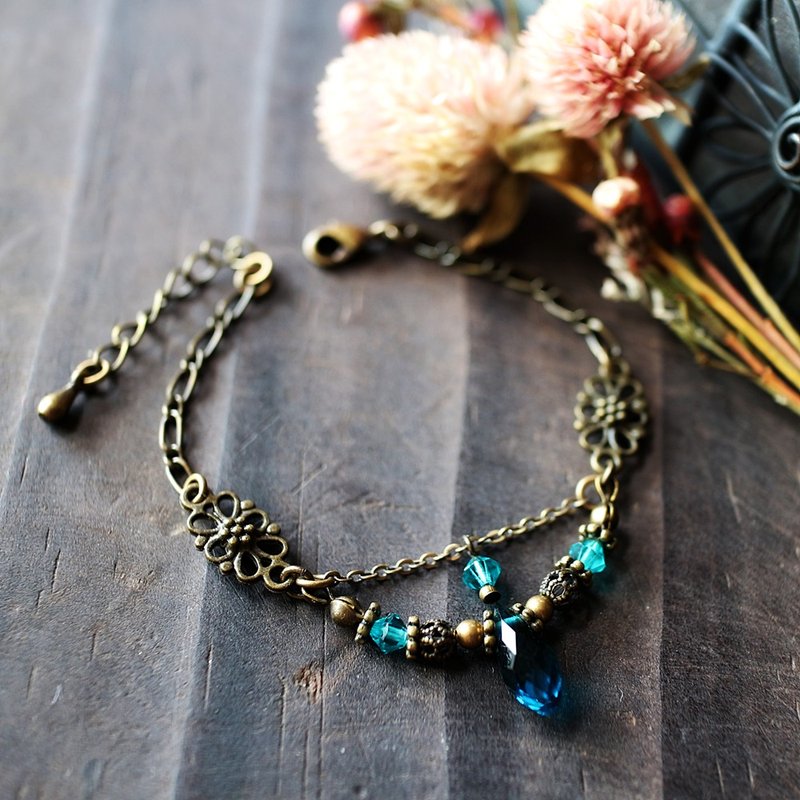 EF流金岁月NO.199孔雀蓝色层次水晶琉璃典雅铜链手链 - 手链/手环 - 玻璃 蓝色