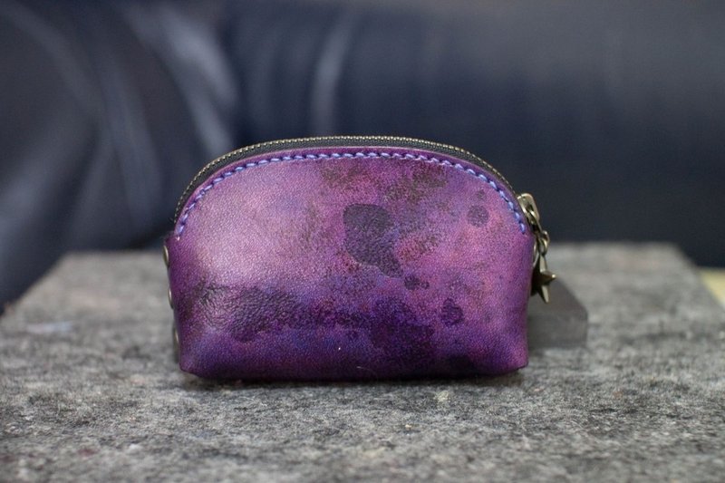 皮件 手工皮革 零钱包 紫色泼墨 - 零钱包 - 真皮 