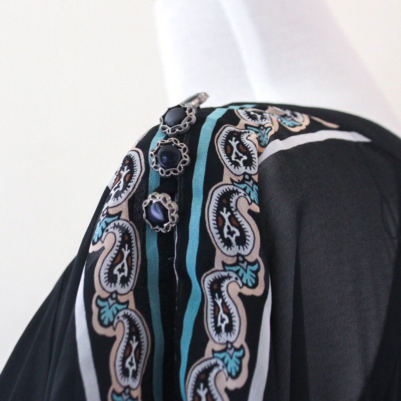 【RE0812D499】橘色系花朵图腾短袖古着洋装 - 洋装/连衣裙 - 其他材质 黑色