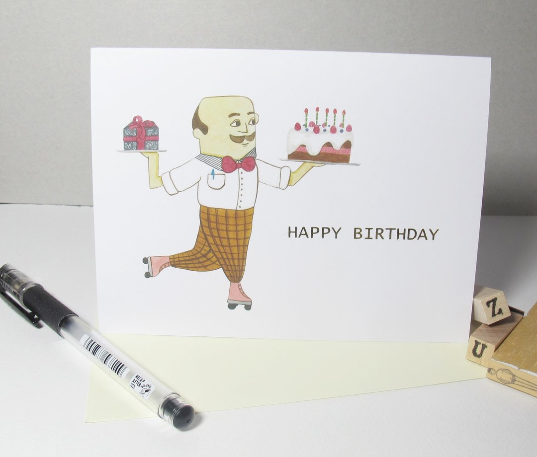 panda杂货铺-溜冰大叔的烫金生日卡片 生日卡 - 卡片/明信片 - 纸 白色