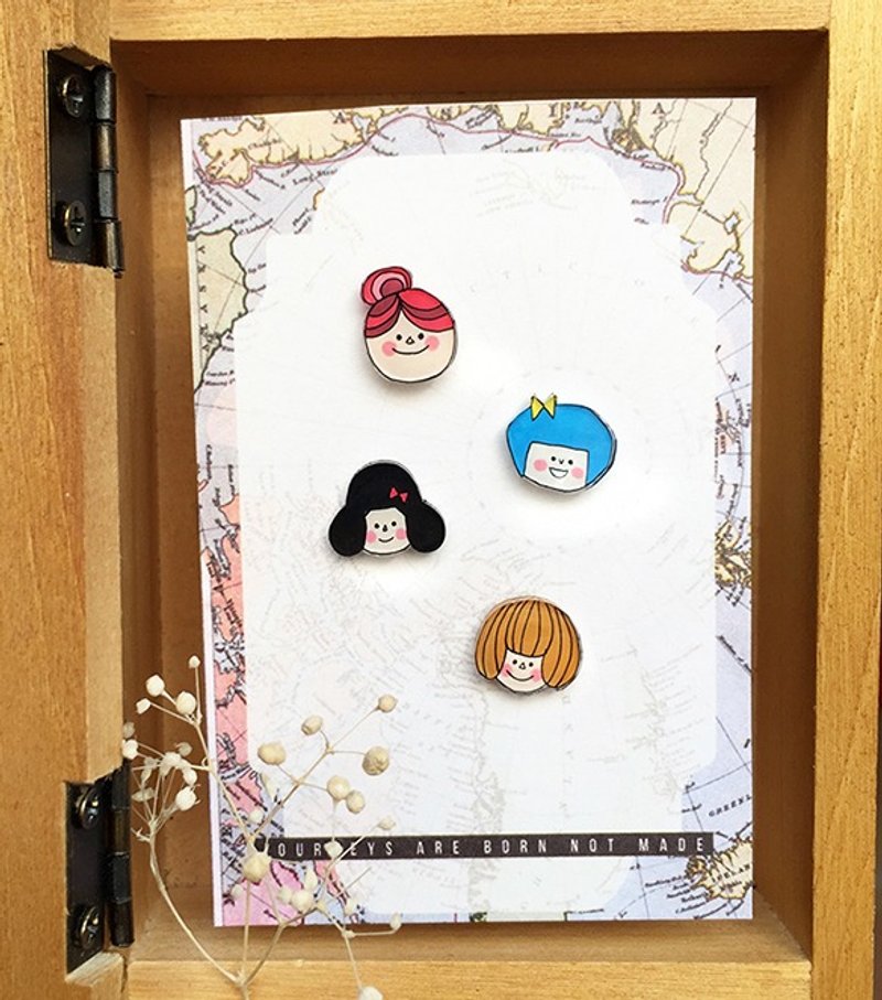 女孩们手绘耳环(4款任选一对入) 抗敏感钢针/可改耳夹式 - 耳环/耳夹 - 树脂 多色