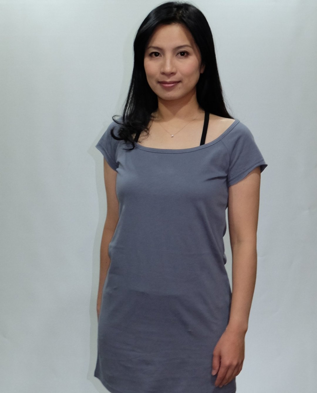 Gain Giogio100%有机棉(女)纯色宽领长版T - 女装 T 恤 - 棉 灰色