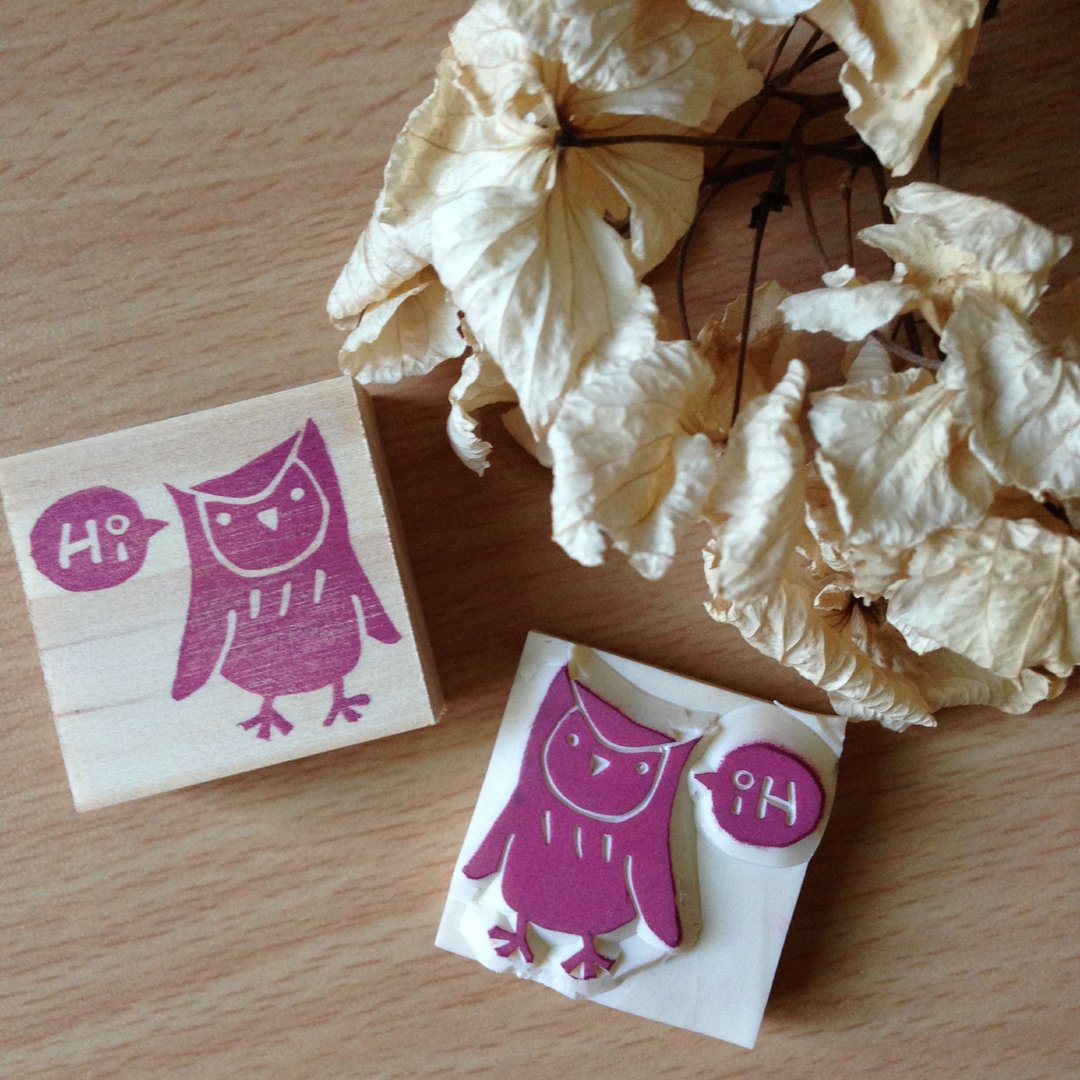 黑色猫头鹰SAY Hi！手作橡皮章 - 其他 - 其他材质 紫色