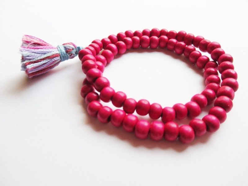 mint neiff-洛神红流苏双圈木珠手链 - 手链/手环 - 木头 红色